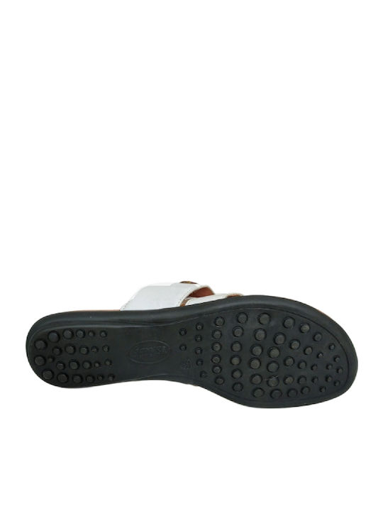 Leather Women's Flat Sandals in White Color