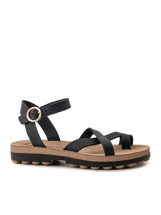 River Leather Women's Flat Sandals Anatomic in Black Color