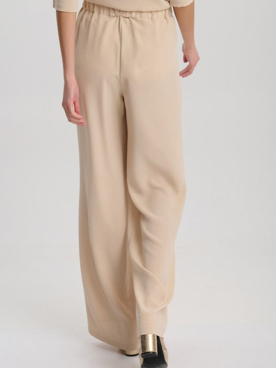 Women's Fabric Trousers with Elastic Beige