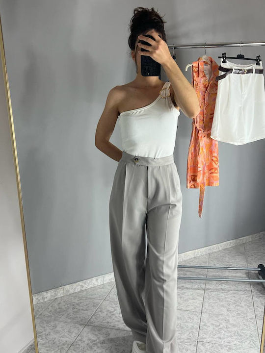 Pantaloni Largi Dama Stil Palazzo Fit Gri Deschis