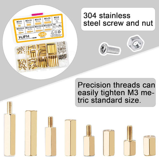 Set Spacers M3 Femela-Femela Mâna-Femela Șuruburi, Piulițe, Știfturi din Plastic și Oțel pentru Pcb 180 Bucăți