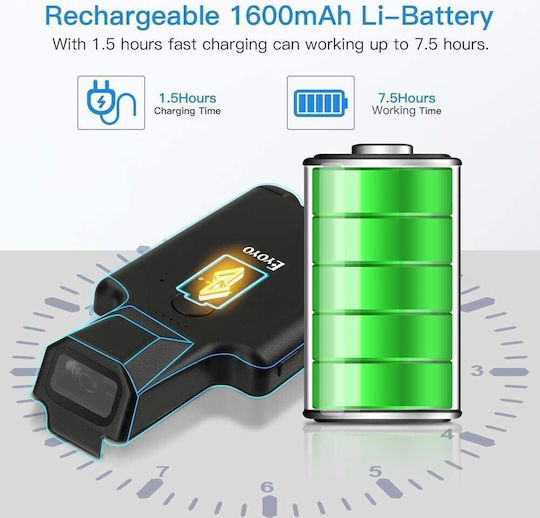 1D 2D QR Barcode Reader Portable Scanner Smartphone Built-In 1600 mAh Battery 3 Buttons Manual Continuous Scanning