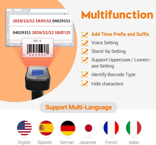 Drahtloser 1D 2D QR Barcode-Scanner Ladestation mit LED-Anzeige Bluetooth 1800 mAh Akku Präfix Suffix Hinzufügung Tera HW006