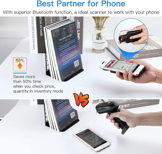 1D 2D QR Barcode Reader Portable Scanner Smartphone Built-In 1600 mAh Battery 3 Buttons Manual Continuous Scanning