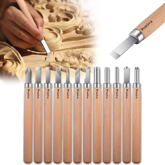 Set 12 Carving Chisels Wood Wax Plastic Sk2 Steel Blade Wooden Handle