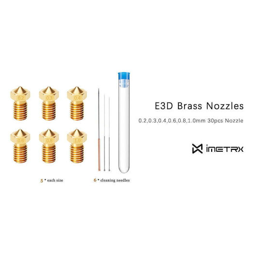 Set Duză Pentru Imprimante 3D 30 Bucăți 0.2 Mm 0.3 Mm 0.4 Mm 0.6 Mm 0.8 Mm 1.0 Mm Cupru Șurub M6 1.75 Mm Filament Curățare Tije V5 V6 Hotend