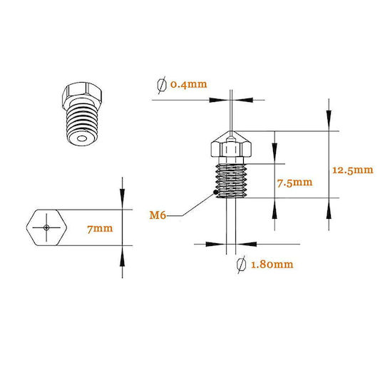 Set Duză Pentru Imprimante 3D 30 Bucăți 0.2 Mm 0.3 Mm 0.4 Mm 0.6 Mm 0.8 Mm 1.0 Mm Cupru Șurub M6 1.75 Mm Filament Curățare Tije V5 V6 Hotend