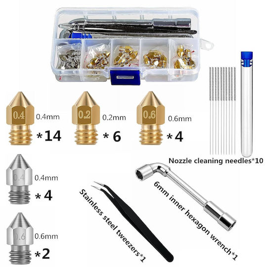 Set Duză Pentru Imprimante 3D 30 Bucăți 0.2mm 0.4mm 0.6mm M6 Șurub 1.75mm Filament Cupru Oțel Inoxidabil Tije de Curățare Creality Ender 3 V2 Ender 3 Ender 3 Pro Ender 3 Max Ender 5 Pro Ender 3 S1 Ender Neo Cr