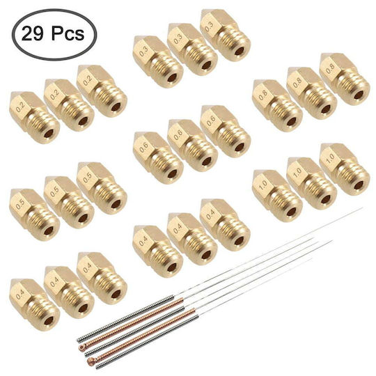 Set Duză Pentru Imprimante 3D 29 Piese 0.2mm 0.3mm 0.4mm 0.5mm 0.6mm 0.8mm 1.0mm M6 Filet 1.75mm 5 Accesorii De Curățare