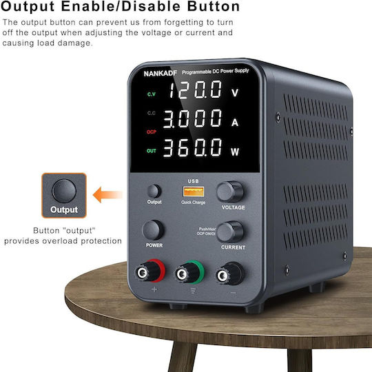 Surse de Alimentare Pentru Laborator 0-120 V 0-3 A 360 W Ecran Led Ventilator de Răcire Protecție la Supraîncărcare Ocp 18 W Port Usb Stabilizare Tensiune Curent Cv Cc