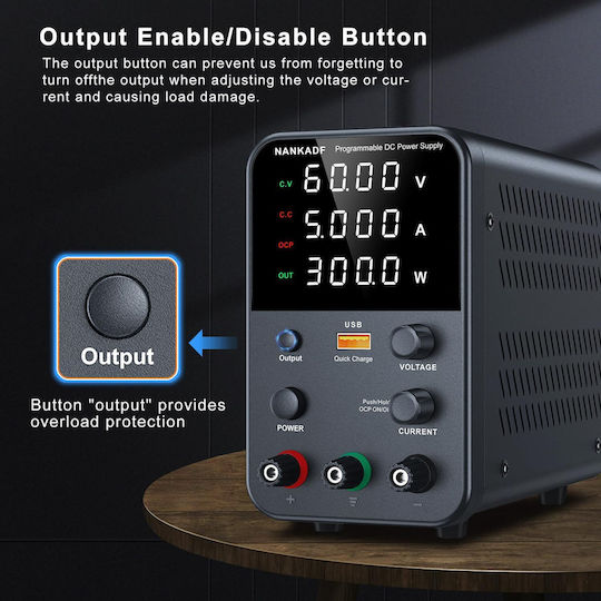 Surse de Alimentare Pentru Laborator 0-60 V 0-5 A 300 W Ecran Led Ventilator de Răcire Protecție la Supraîncărcare Ocp 18 W Port Usb Stabilizare Tensiune Curent Cv Cc