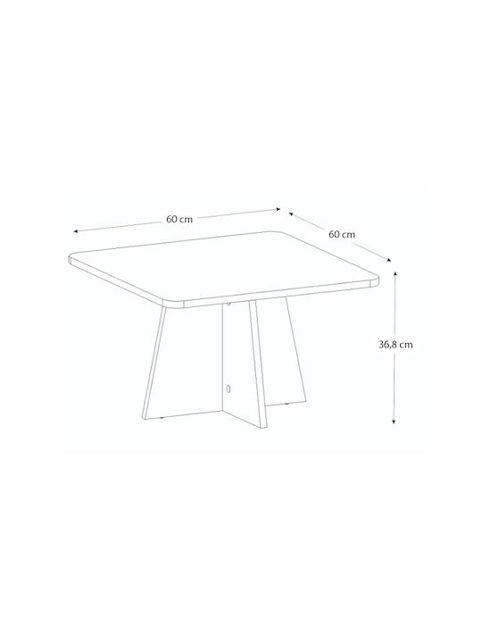 Square Central Coffee Table Sugar Wooden White W60xL60xH36.8cm