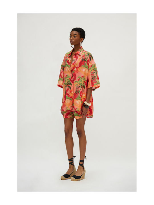Women's Set with High-waisted Shorts Coral