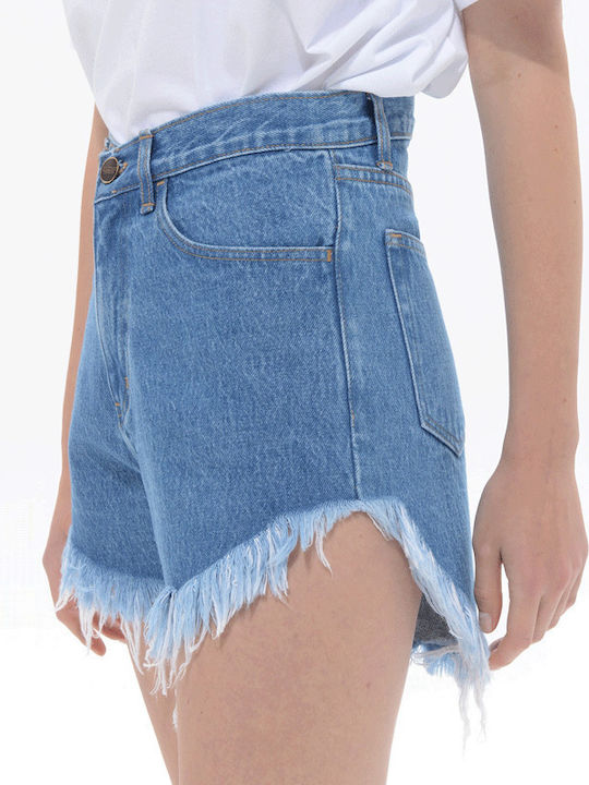 Femei Talie înaltă Pantaloni scurți Mid Blue, Blue