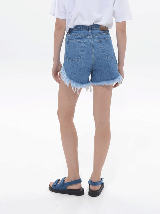 Femei Talie înaltă Pantaloni scurți Mid Blue, Blue