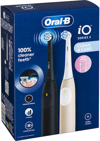 Oral-B iO Series 2 Ηλεκτρική Οδοντόβουρτσα με Αισθητήρα Πίεσης Night Black / Calm Pink Διπλή Συσκευασία