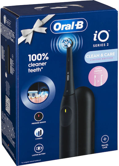 Oral-B iO Series 2 Periuță de dinți electrică cu Senzor de Presiune și Husă de Călătorie Neagră