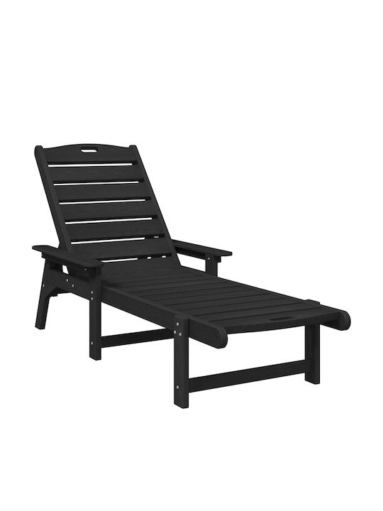 Deckchair Plastic Black with Table 2pcs 162x53x98.5cm.
