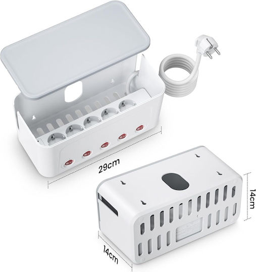 Cutie de cablu Organizator de cablu Tip Box-type Cu 5 prize Comutatoare individuale Ac 250v 16a 4000 W 4 sloturi Usb Sloturi sigure pentru bebeluși Montare pe perete 29 x 14 x 14 cm