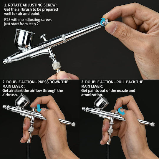 Set 3 Aerografe cu Acțiune Duală Ar30 Cu Duza de 0,5 Mm și Ceașcă de 7 Ml Ar35 Cu Duza de 0,25 Mm și Ceașcă de 2 Ml Aerograf Ar28 Alimentare prin Aspirație Cu Duza de 0,35 Mm Ceașcă de Sticlă de 5-22 Ml Art Modelare Tatuaje Decorare Tort