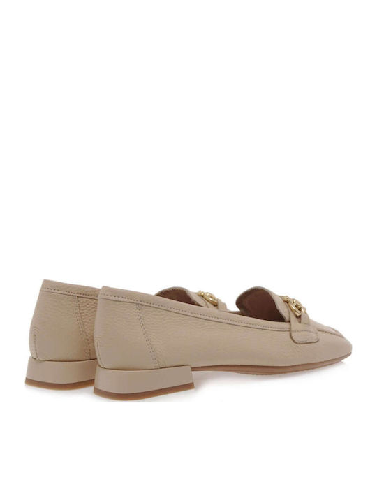 Leather Women's Moccasins in Beige Color