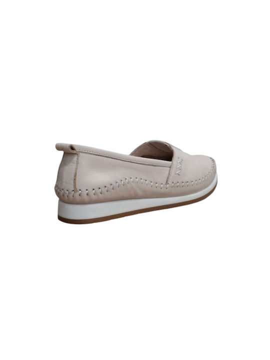 #ka23814 Leather Women's Moccasins in Beige Color