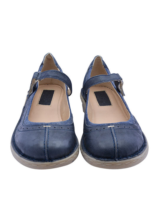 Lederne Damen Ballerinas in Blau Farbe