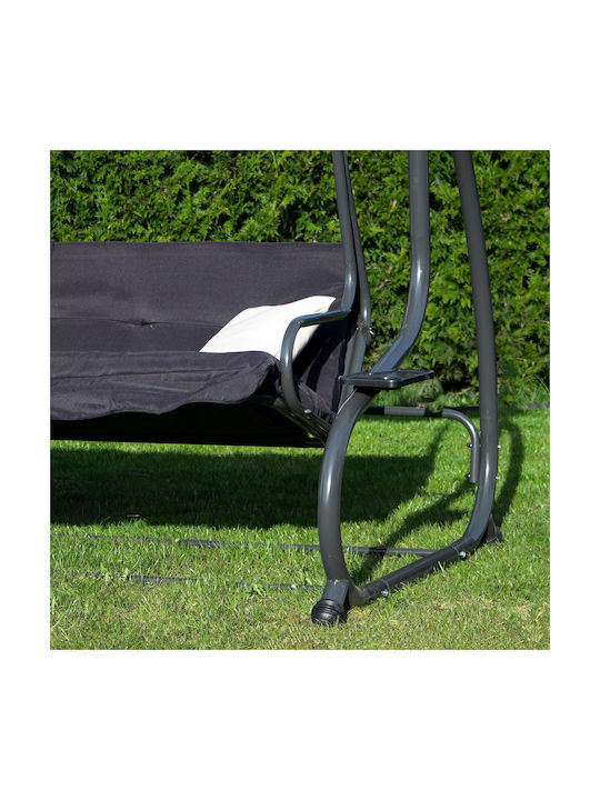 Leagăn cu bază și pernă 3 Locuri Metal Negru Rezistență până la 280kg