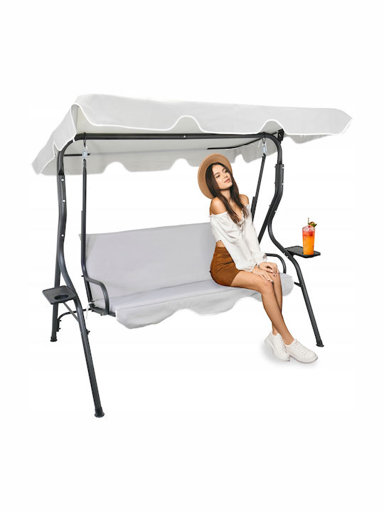 Garten & Veranda Schaukel mit Basis und Kissen 3 Sitze Kunststoff Gray Belastbarkeit bis 220kg