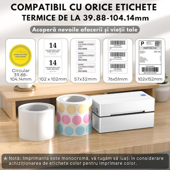 Vittalist Portabila Imprimantă de Etichete Transfer Direct USB, Bluetooth