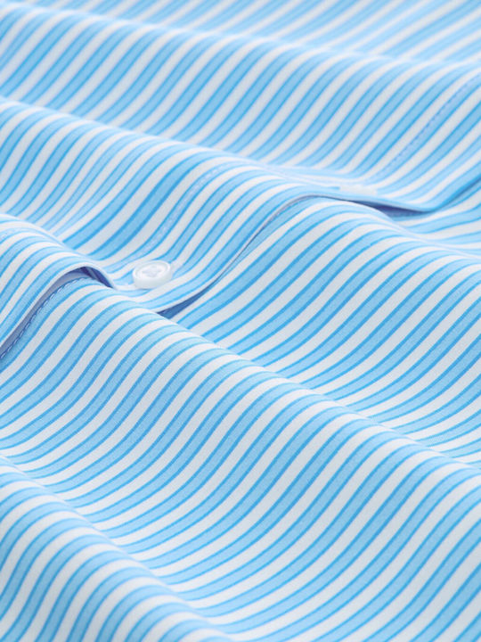 Mâneca scurta Femei Cămașă Vertical Blue White Stripe Cu dungi