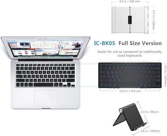 iClever IC-BK05 Ασύρματο Bluetooth Πληκτρολόγιο Αγγλικό US Foldable, Wireless