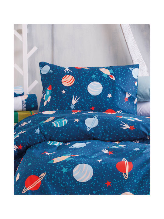 Rythmos Space Odyssey Set Kids Duvet Cover Single with Pillowcase Cotton Blue 160x250cm