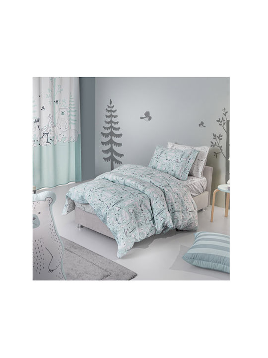 Guy Laroche Forest Mist Set Kinderbettbezug Einzel mit Kissenbezug Baumwolle Hellblau 165x225cm