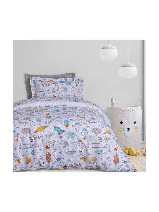 Das Home Space Rocket Set Kids Duvet Cover Single with Pillowcase Yellow-grey-blue 160x240cm