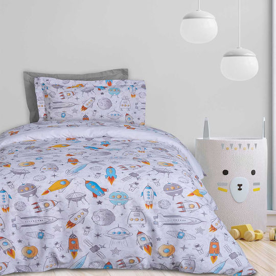 Das Home Space Rocket Set Kids Duvet Cover Single with Pillowcase Yellow-grey-blue 160x240cm