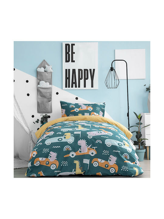 Kocoon Dino Race Set Kids Duvet Cover Single with Pillowcase Cotton Multicolored 160x240cm