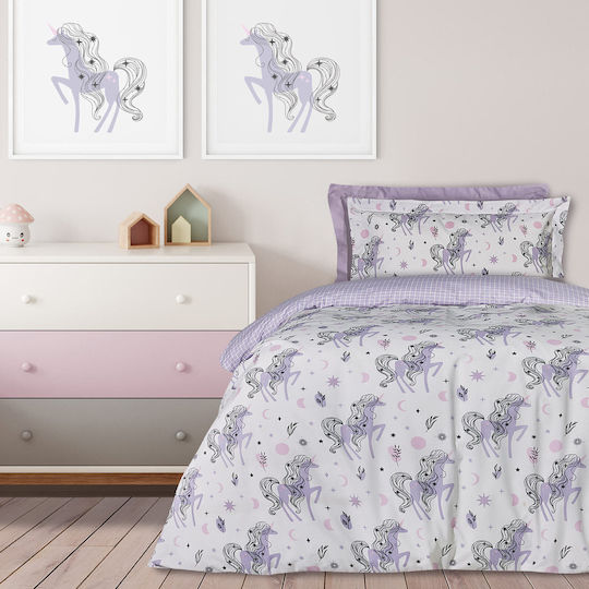 Das Home 4838 Комплект Детски Плик за Завивка Единичен с Калъфка White/Lilac 160x240бр
