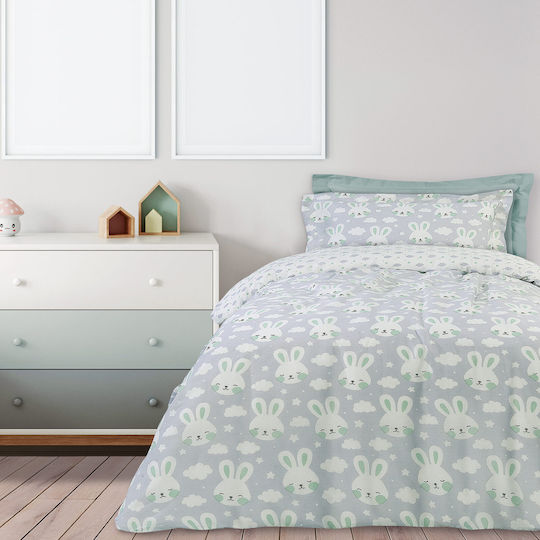 Das Home Cute Rabbit Set Kinderbettbezug Einzel mit Kissenbezug Baumwolle Gray 160x240cm