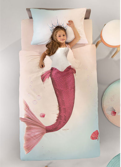 Saint Clair Mermaid Σετ Παιδική Παπλωματοθήκη Μονή με Μαξιλαροθήκη Βαμβακερή Mermaid 160x225εκ.