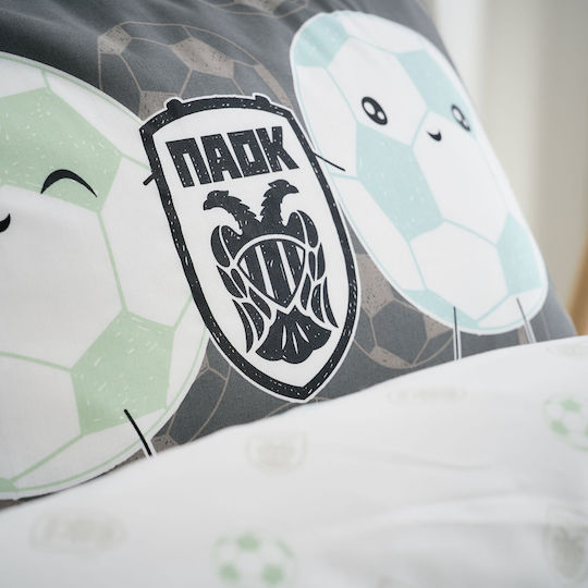 Vesta Home Paok Set Kinderbettbezug Einzel mit Kissenbezug Baumwolle White-Black 170x240cm