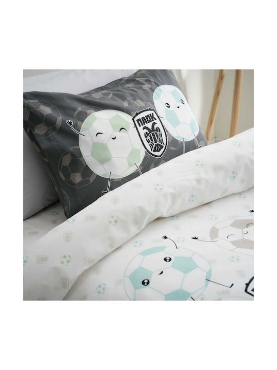Vesta Home Paok Set Kids Duvet Cover Single with Pillowcase Cotton White-Black 170x240cm
