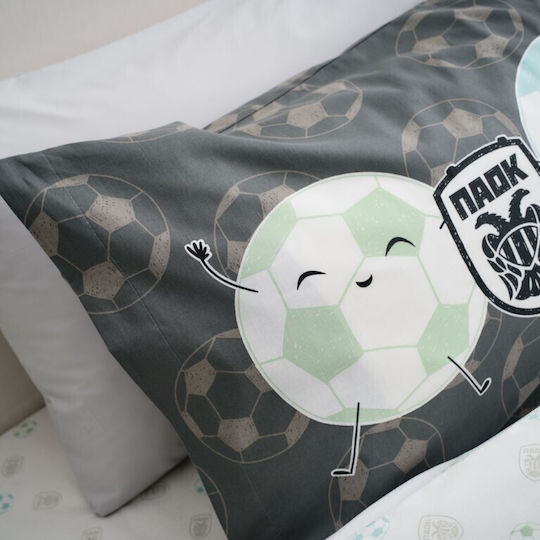 Vesta Home Paok Set Kinderbettbezug Einzel mit Kissenbezug Baumwolle White-Black 170x240cm