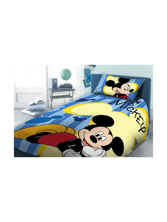 Dimcol Mickey Σετ Παιδική Παπλωματοθήκη Μονή με Μαξιλαροθήκη Βαμβακερή Μπλε 160x240εκ.