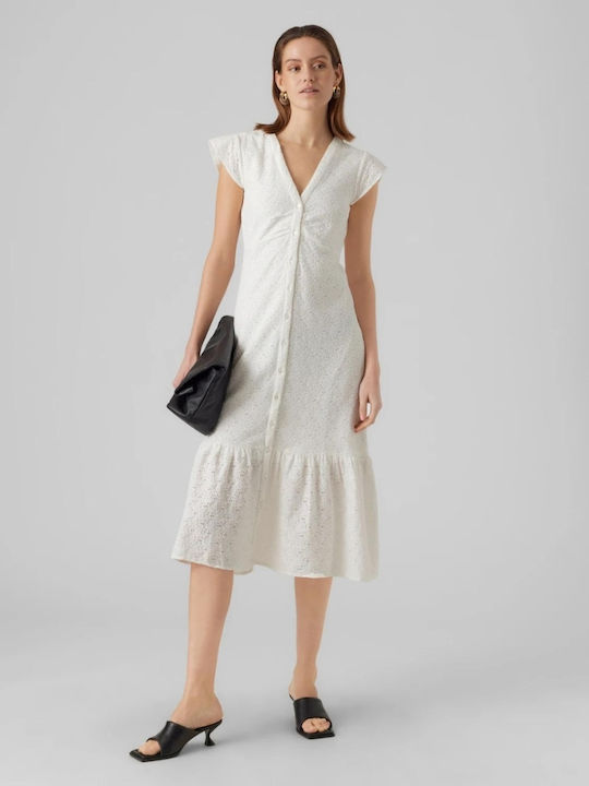 Summer Midi Shirt Dress Dress with Ruffle White