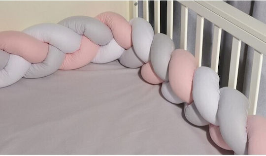 Baby Oliver Crib Bumpers Braided Inside White-Grey-Pink 20x200cm