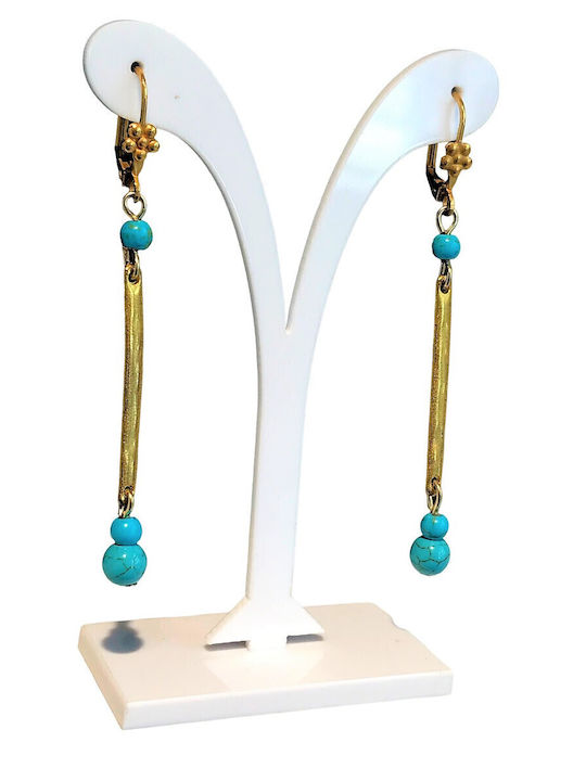 Dangle Steel Gold Plated Earrings with Turquoise Stones Dangle Steel Gold Plated Earrings with Turquoise Stones