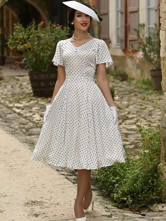 Vintage Summer Midi Dress for Wedding / Christening Satin White