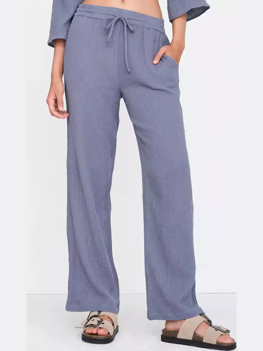 Women's Fabric Trousers Relaxed Fit Blue