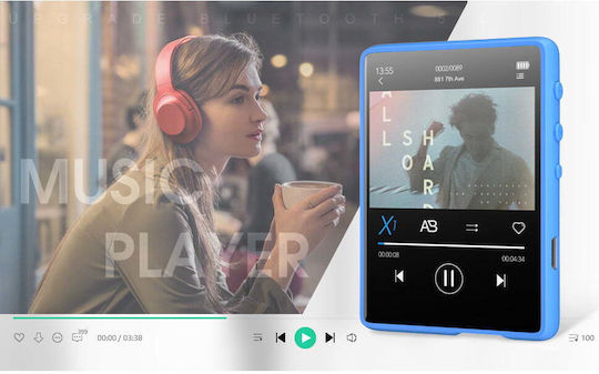 32 Gb MP3 Player Bluetooth 5.0 Ecran Tactil 2.4 Inch Difuzor Sunet Hifi Radio Fm Portabil Acceptă Card Până La 128 Gb Albastru